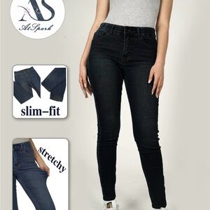 High Waisted Tummy Control Straight Leg Skinny Jeans Black Size 12 31 Waist